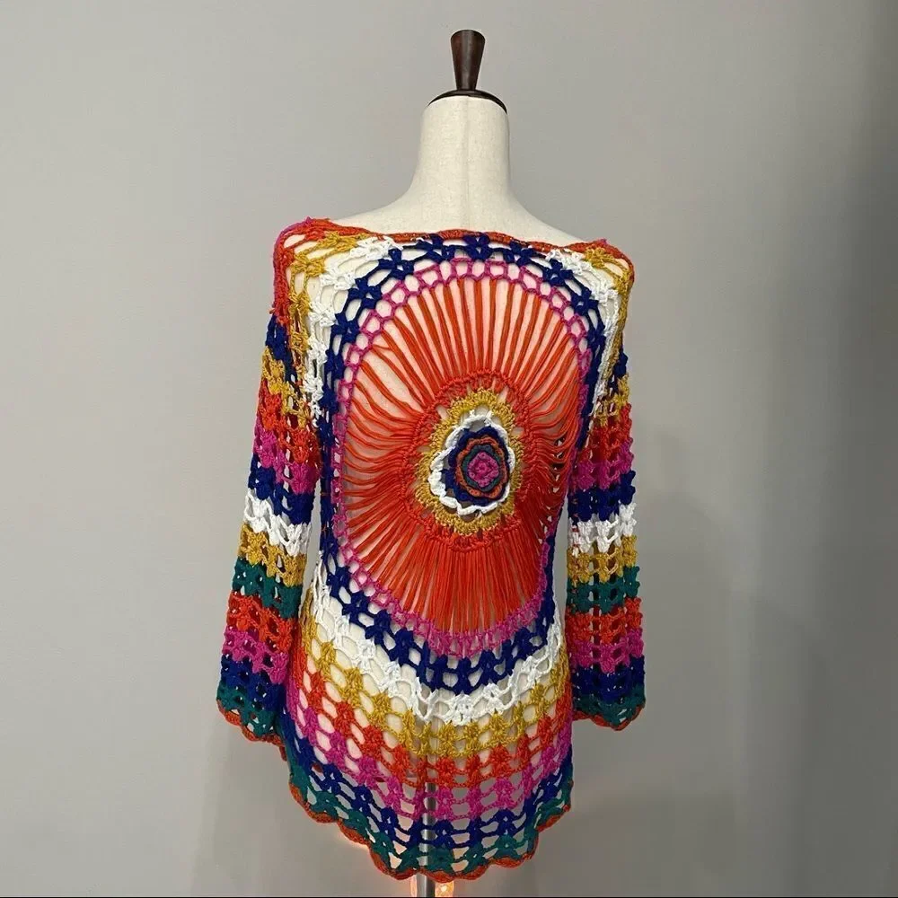 𝅺cupshe Crochet Multicolor Rainbow Top